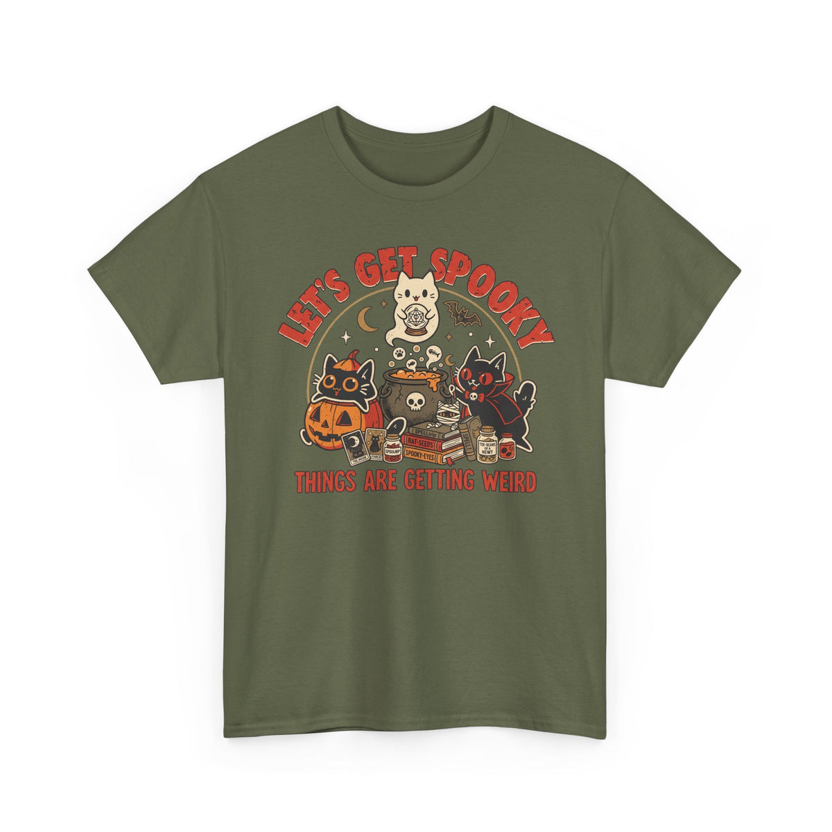 Let's Get Spooky T-Shirt — Cute Retro Halloween Cats & Pumpkins Tee ("Things Are Getting Weird")