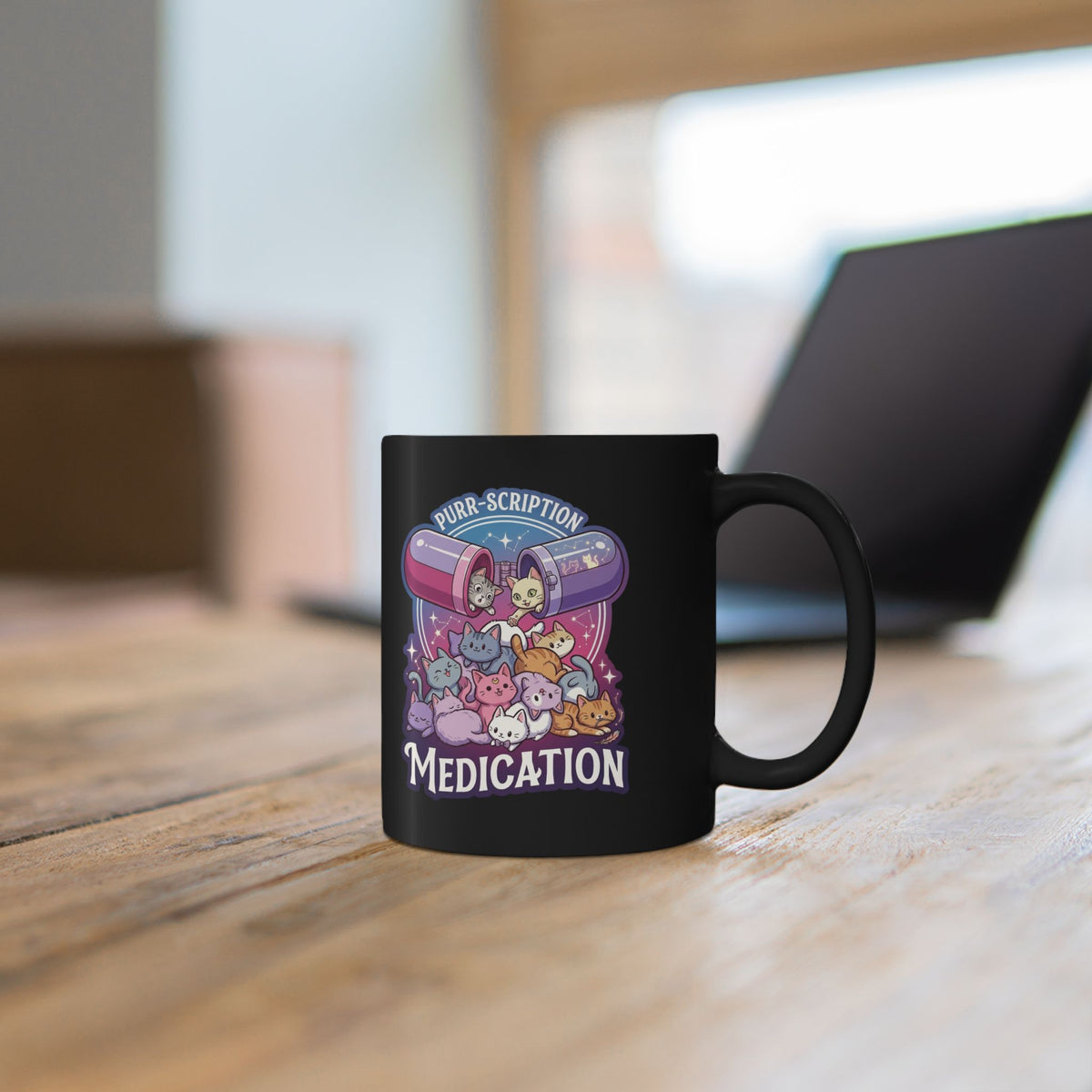 Purr‑Scription Medication Cat Black Mug