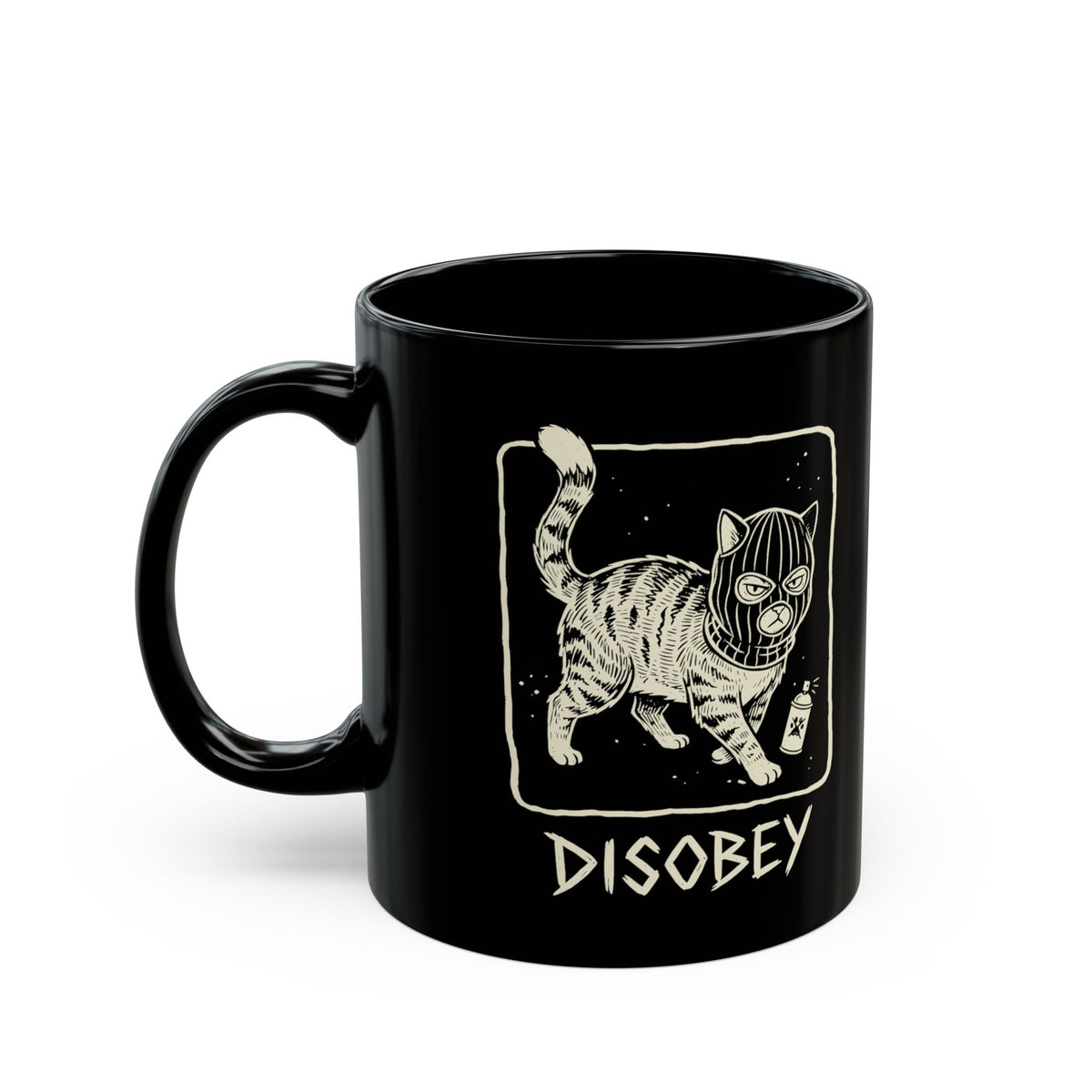 Cat Disobey Black Mug — Funny Rebellious Cat Mug for Cat Lovers