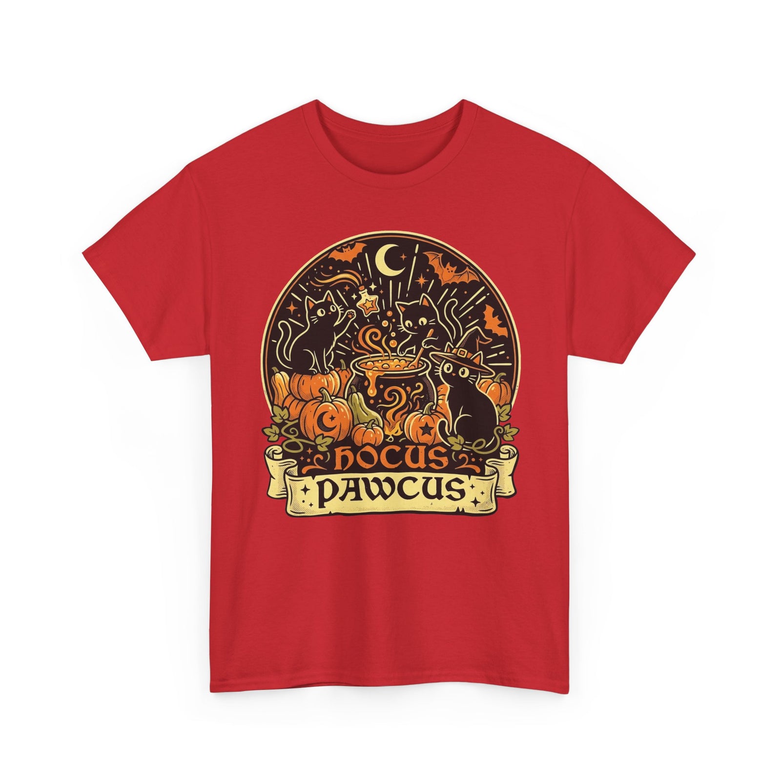 Hocus Pawcus Halloween T-Shirt — Cute Witch Cats Pumpkin Tee