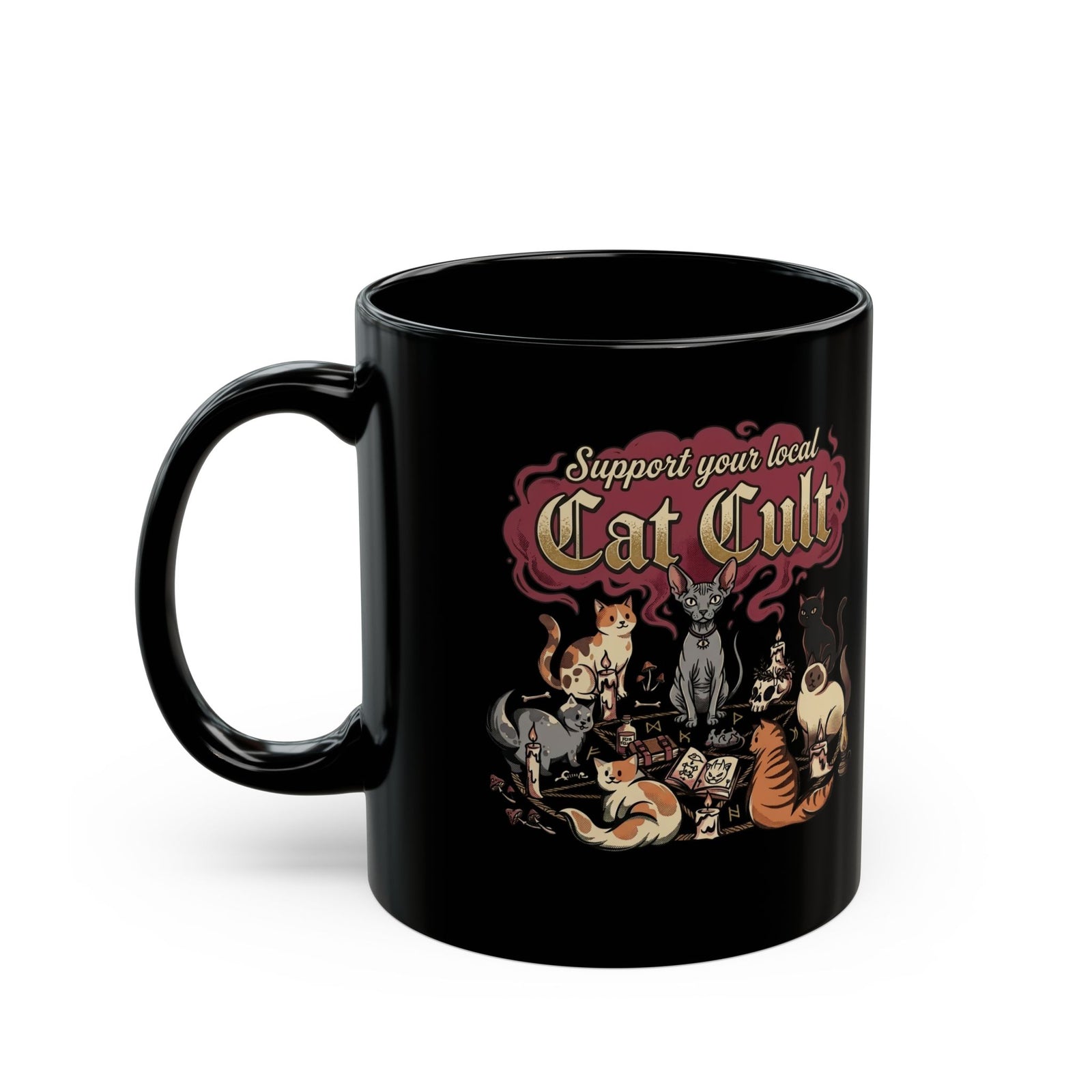Support Your Local Cat Cult Black Mug — Funny Cat Lover Mug