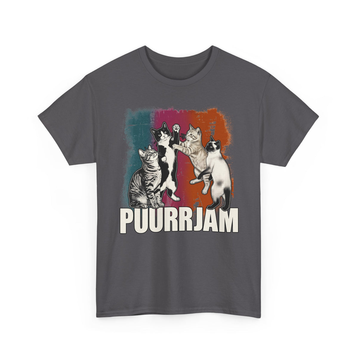 Purrjam Cat Band T‑Shirt — Vintage Retro Feline Music Graphic Tee