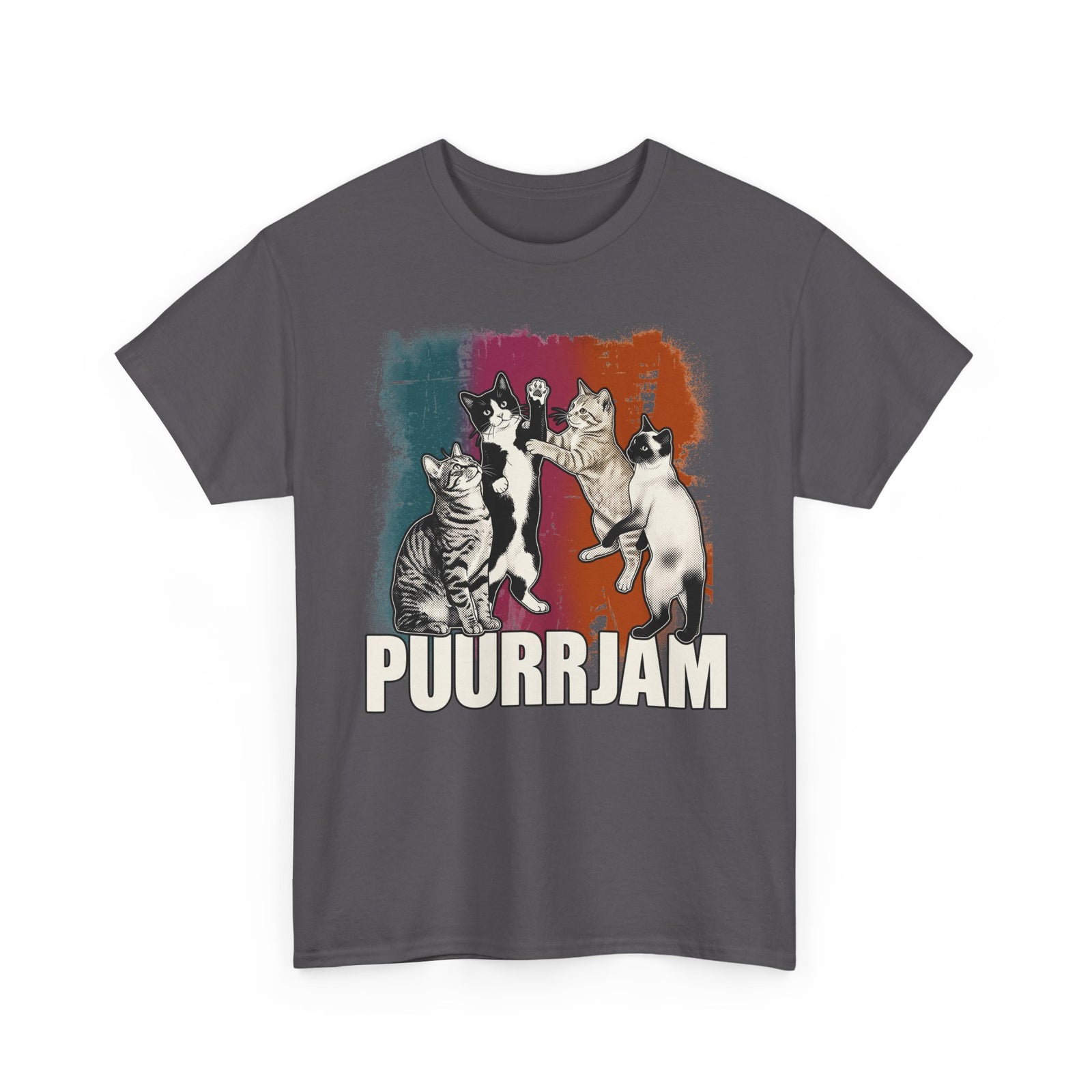 Purrjam Cat Band T‑Shirt — Vintage Retro Feline Music Graphic Tee