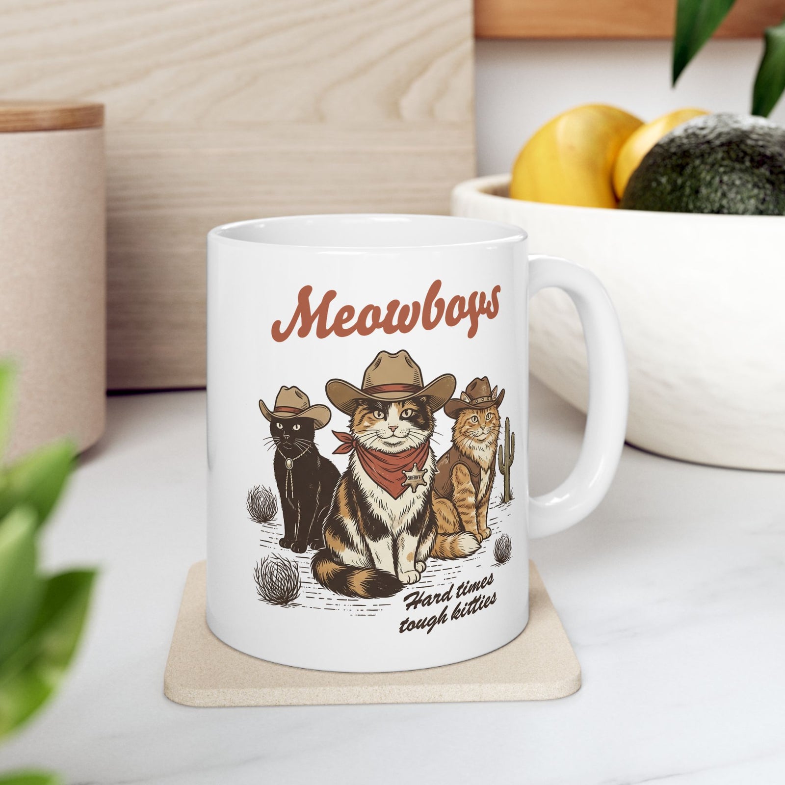 Meowboys Cat Cowboy Ceramic Mug — Funny Western Cat Mug for Cat Lovers