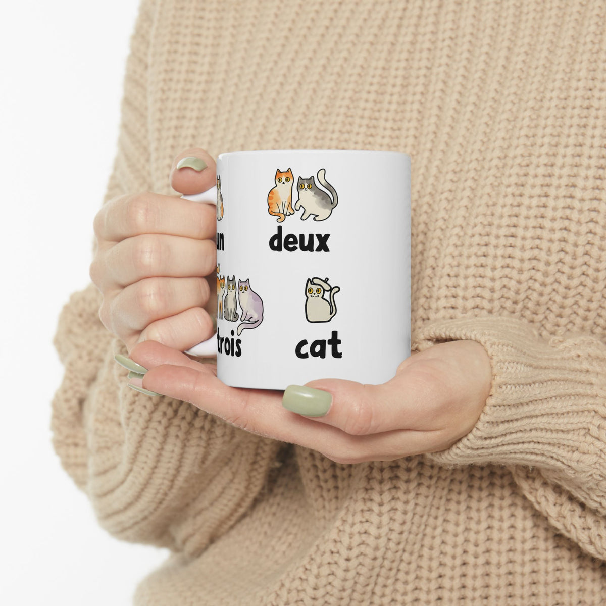 Un Deux Trois Cat Ceramic Mug — Cute French Cat Graphic Mug