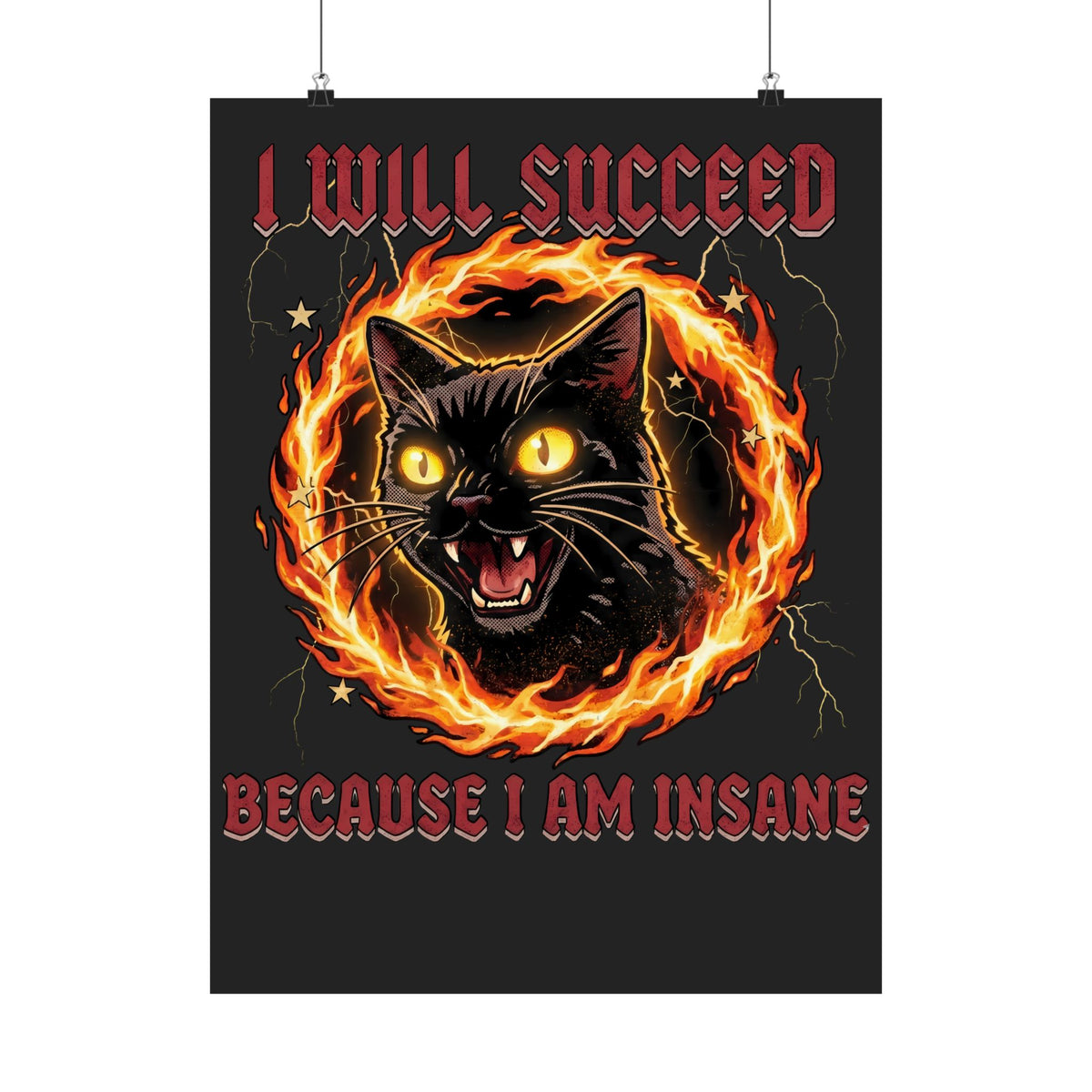 I Will Succeed Because I Am Insane Poster — Heavy Metal Black Cat Graphic Poster