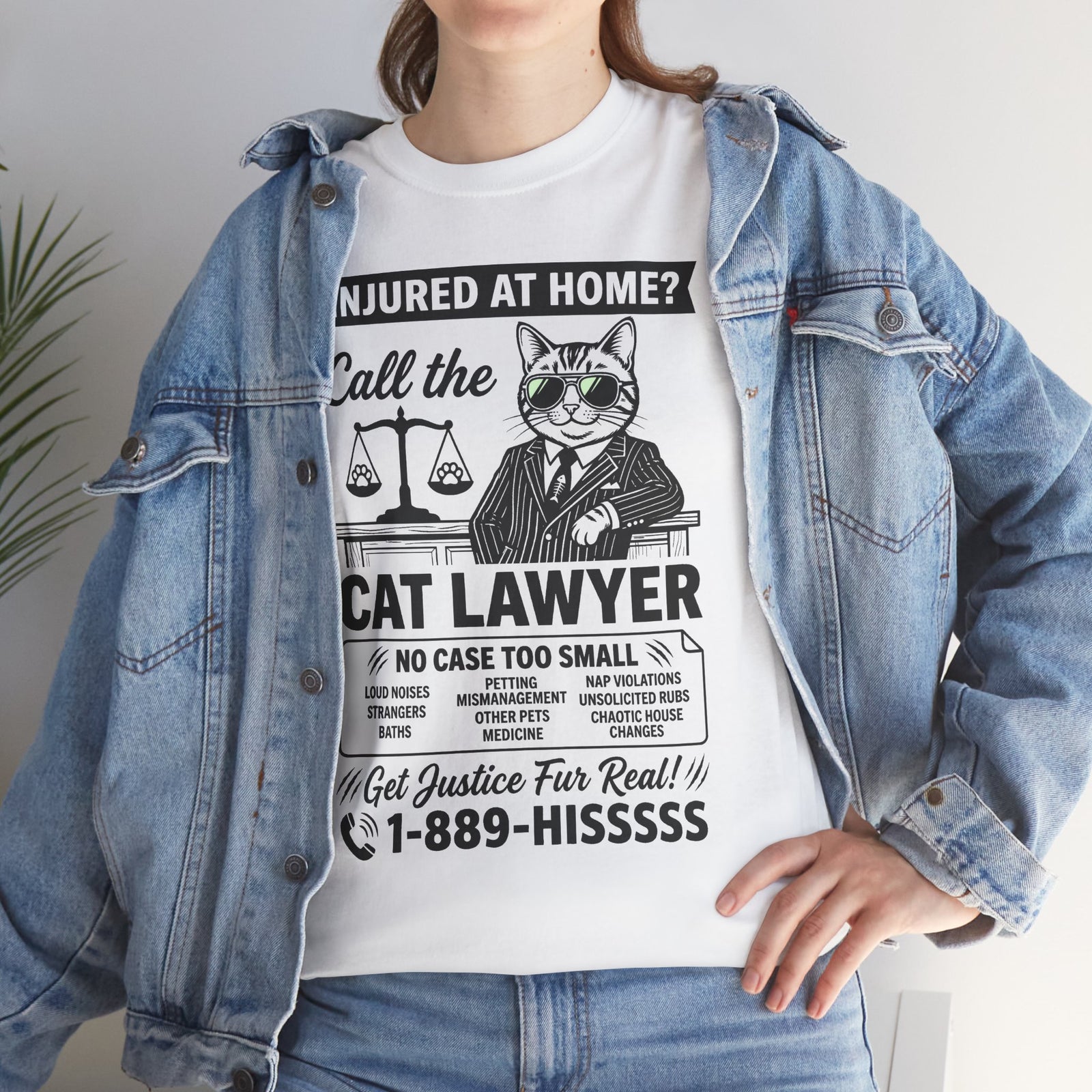 Cat Lawyer T‑Shirt – Funny Injured at Home Legal Cat Tee (Call the Cat Lawyer)