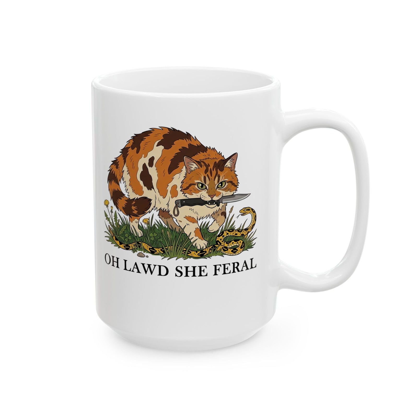 Feral Cats Mug — “Oh Lawd She Feral Cats!” Graphic Ceramic Mug