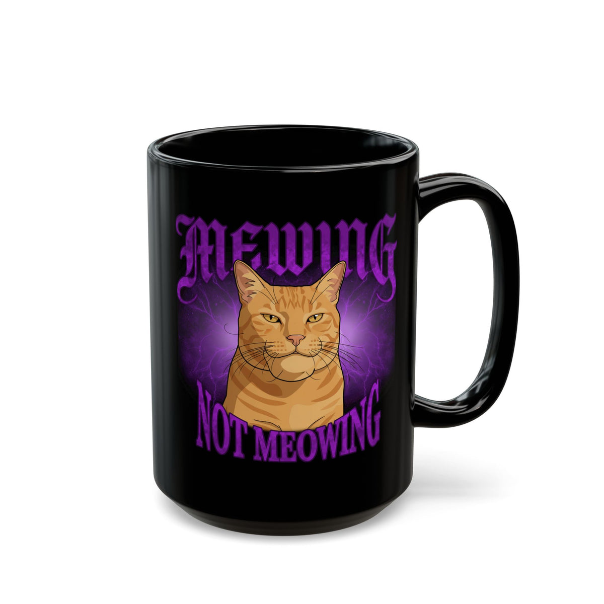 Mewing Not Meowing Cat Black Mug