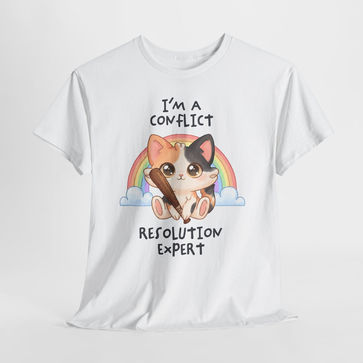 I'm A Conflict Resolution Expert T-Shirt — Cute Calico Cat Bat Tee