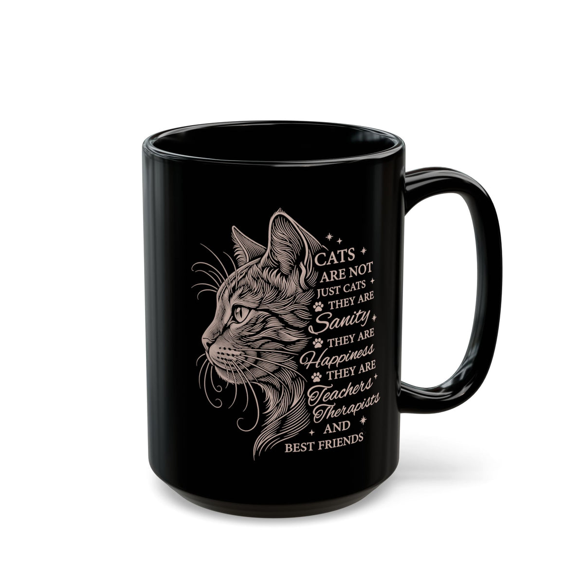 Cats Are Not Just Cats Black Mug — Funny Cat Lover Mug