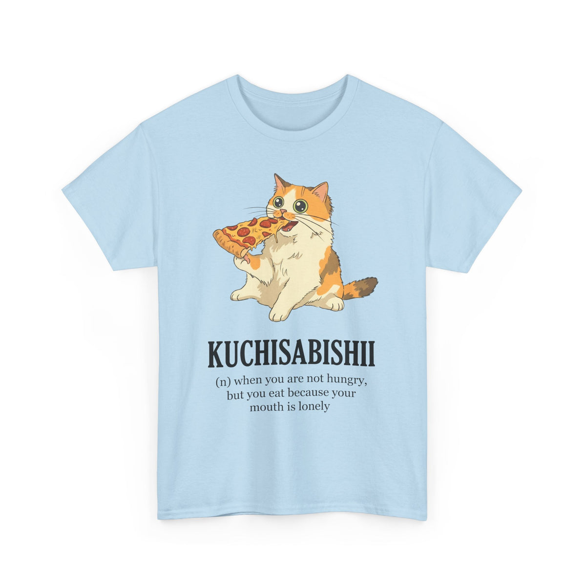 Kuchisabishii Lonely Mouth T-Shirt — Funny Cat Eating Pizza Tee