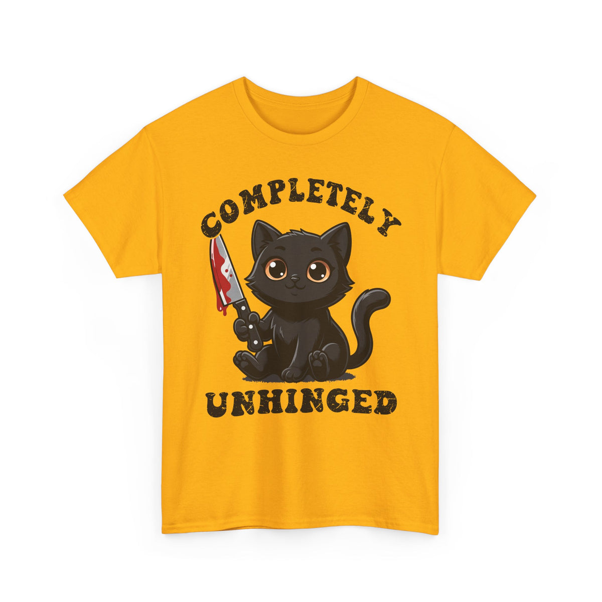 Completely Unhinged Black Cat T-Shirt — Funny Cute Psycho Knife Tee