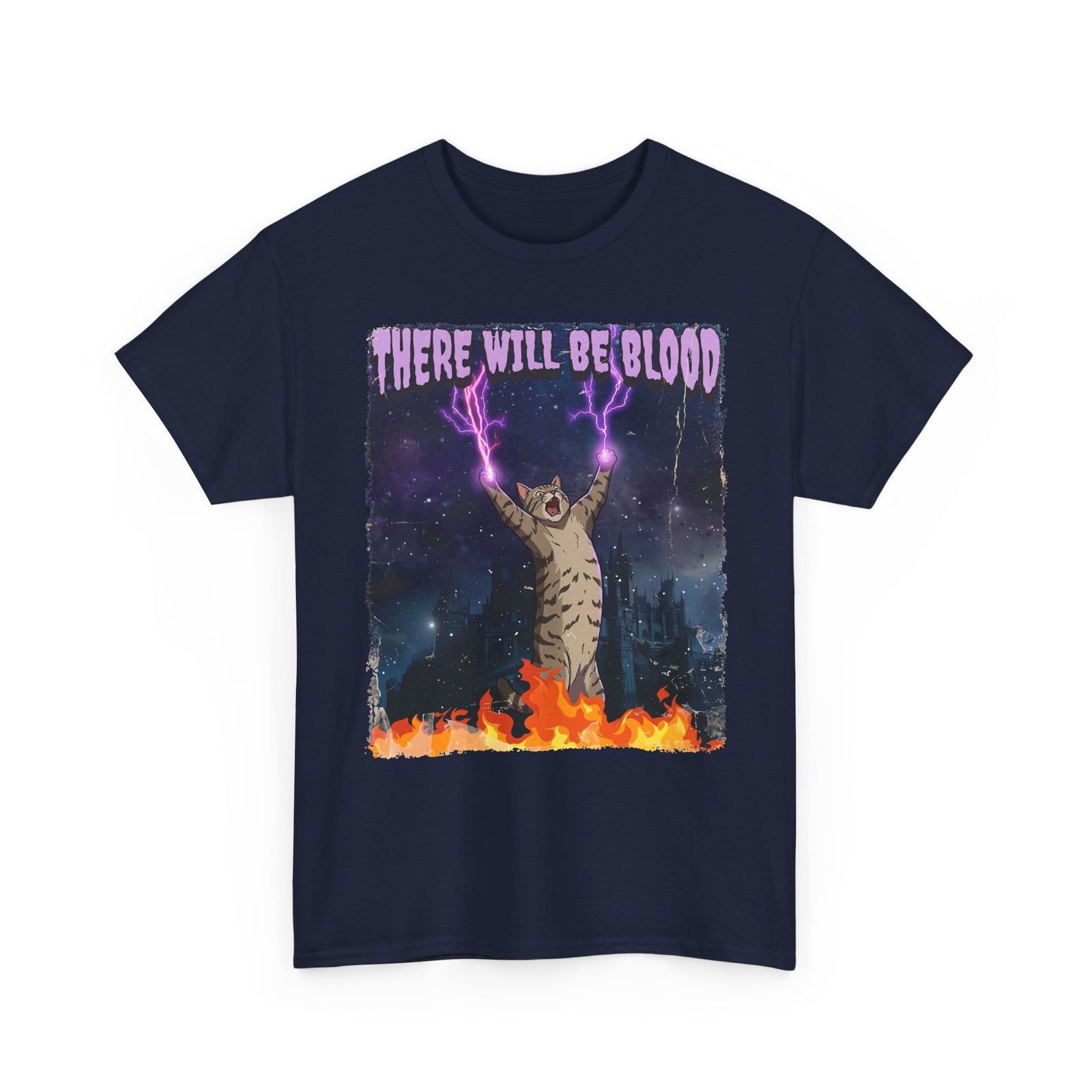There Will Be Blood Cat T‑Shirt – Gothic Fire Magic Graphic Tee