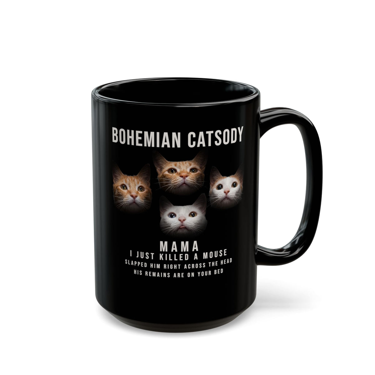 Bohemian Catsody Black Mug — Boho Cat Graphic Mug