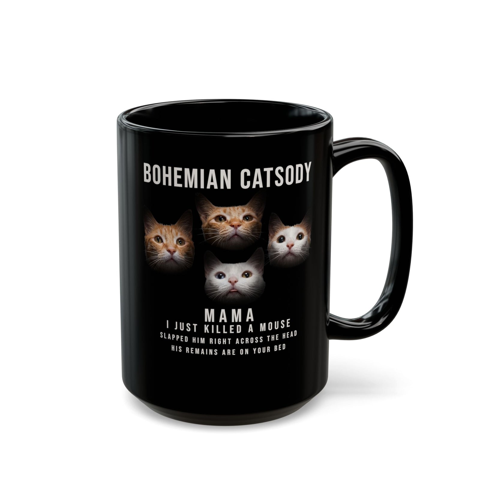 Bohemian Catsody Black Mug — Boho Cat Graphic Mug