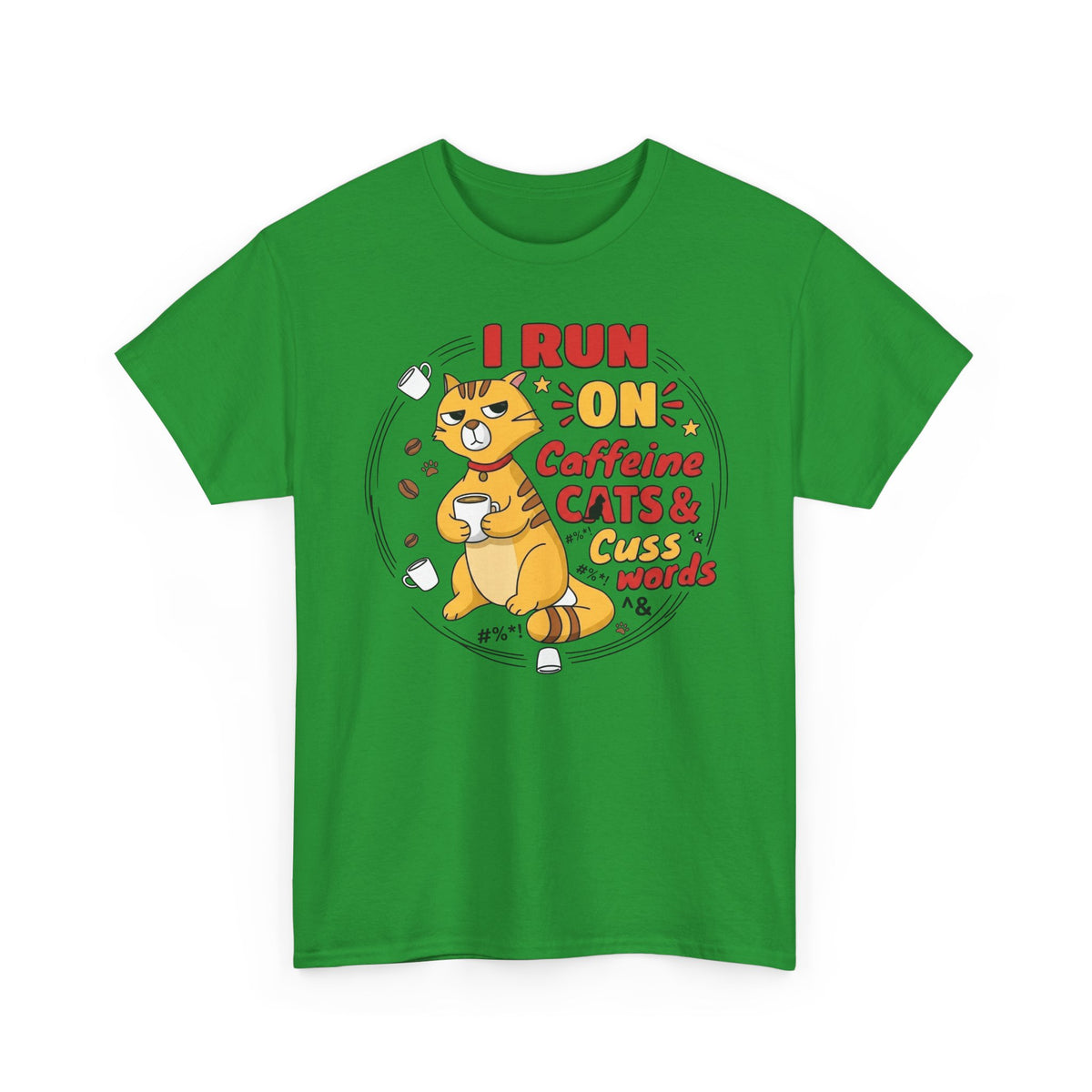 Caffeine, Cats & Cuss Words Tee Funny Cat Lover Coffee Shirt