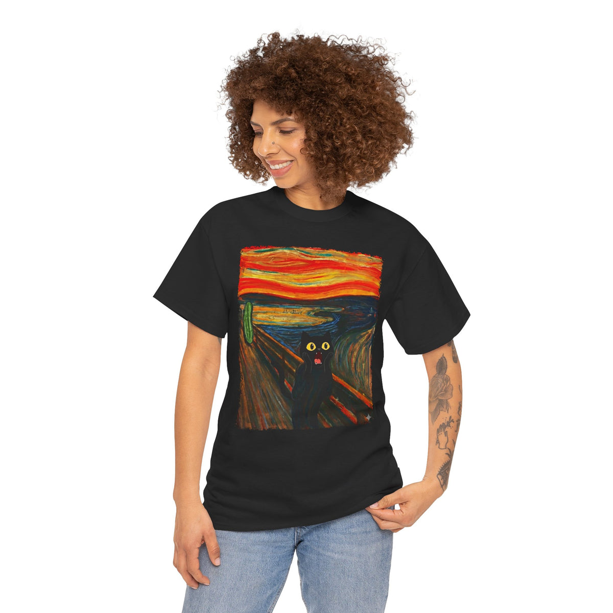 Black Cat Scream T-Shirt — Cats Scared by Cucumbers Graphic Tee