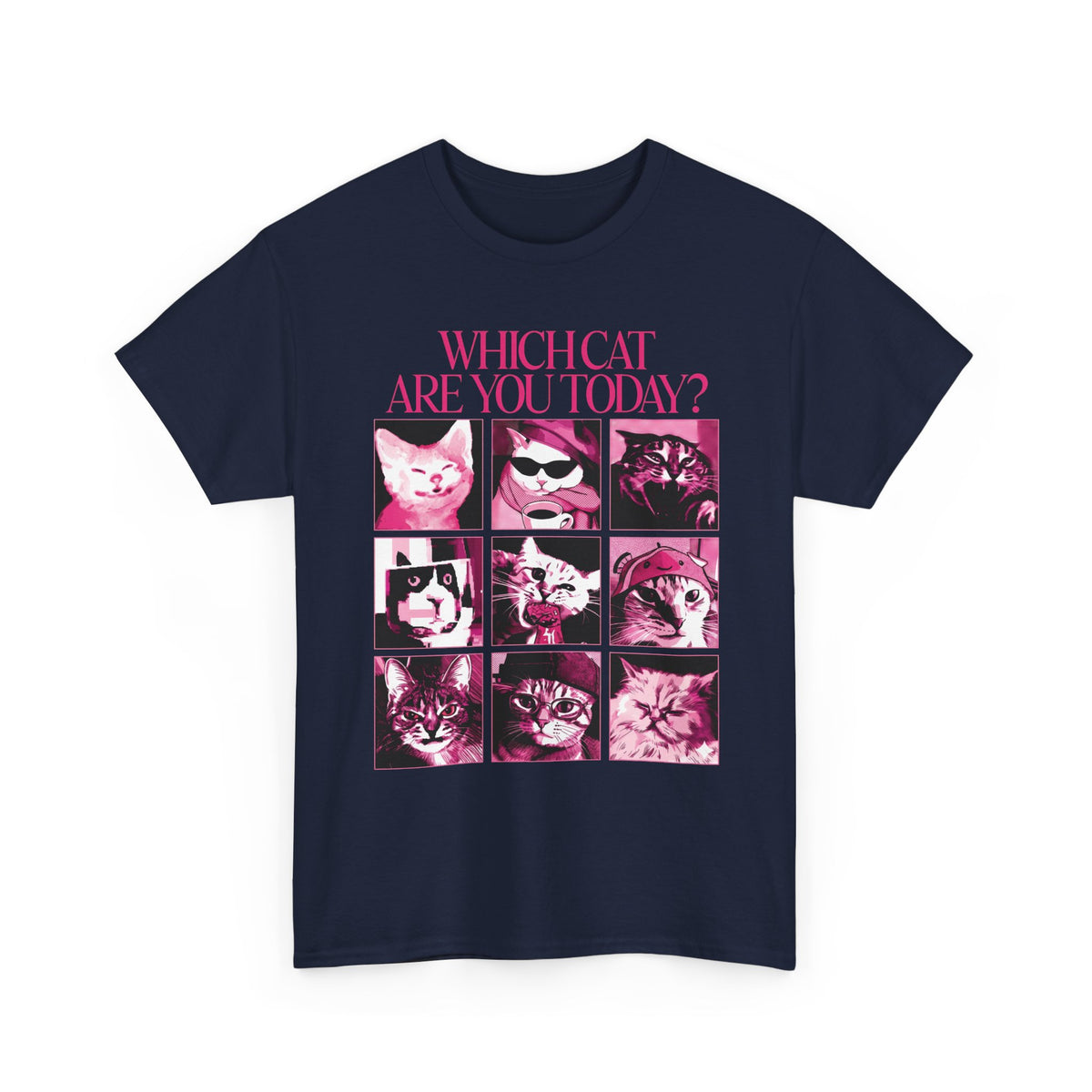 Cat Mood Chart T-Shirt — Pink Pop Art Feline Expressions Graphic