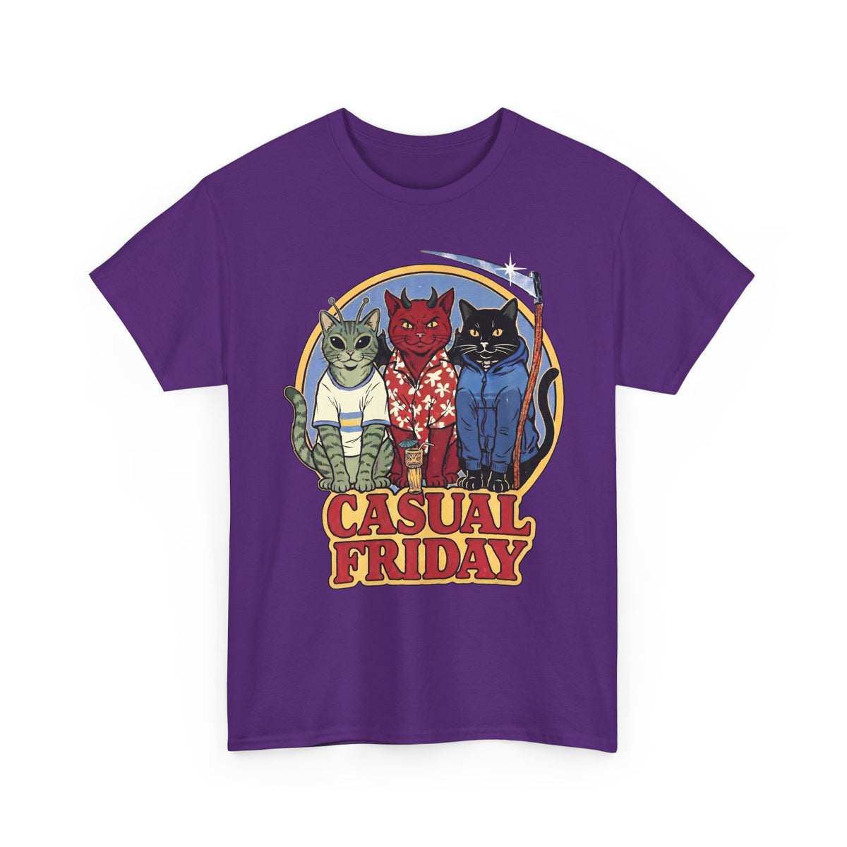 Casual Friday Cat T-Shirt — Funny Alien Devil Grim Reaper Tee