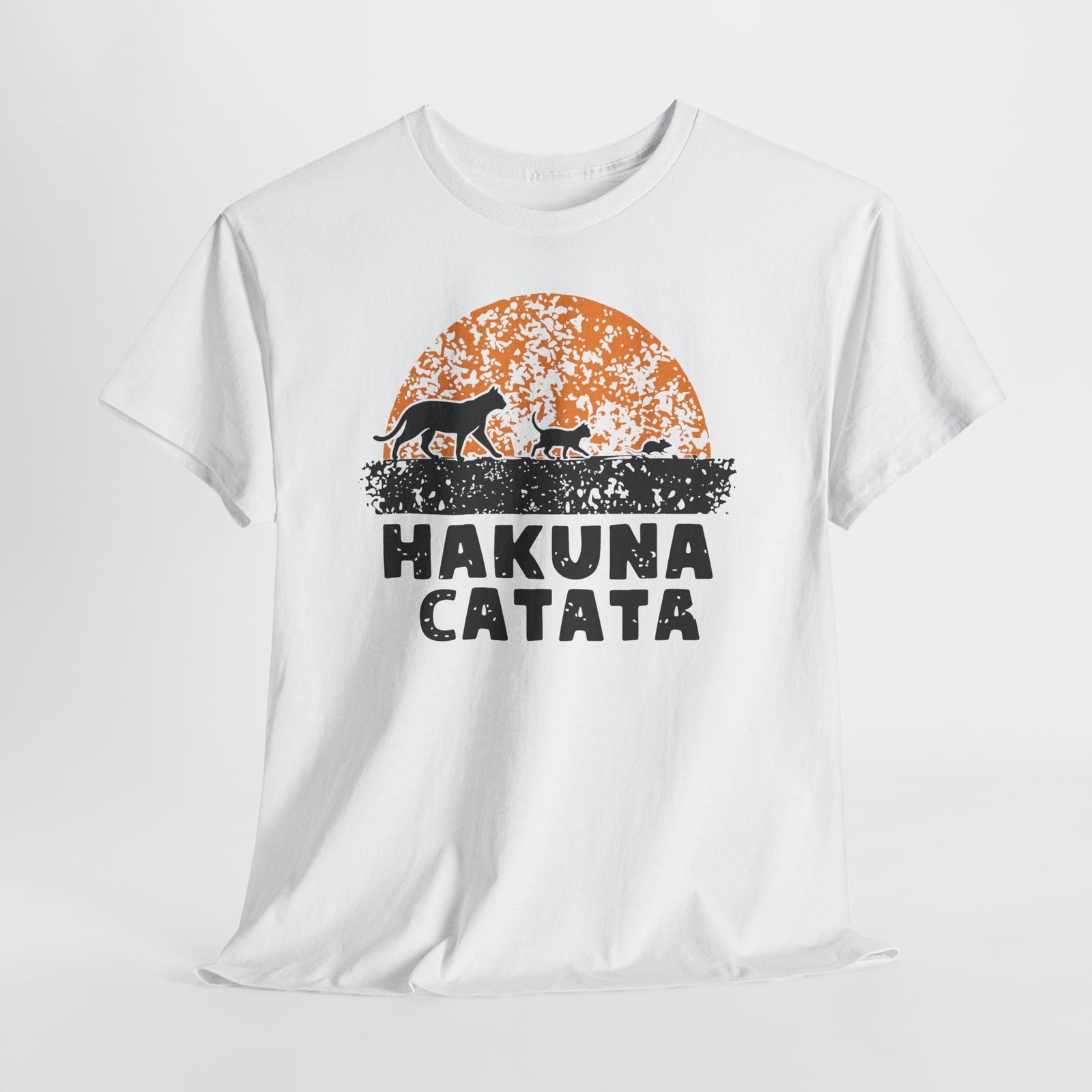 Hakuna Catata T‑Shirt — Funny Cat Rescue Tee with Sunset Silhouette