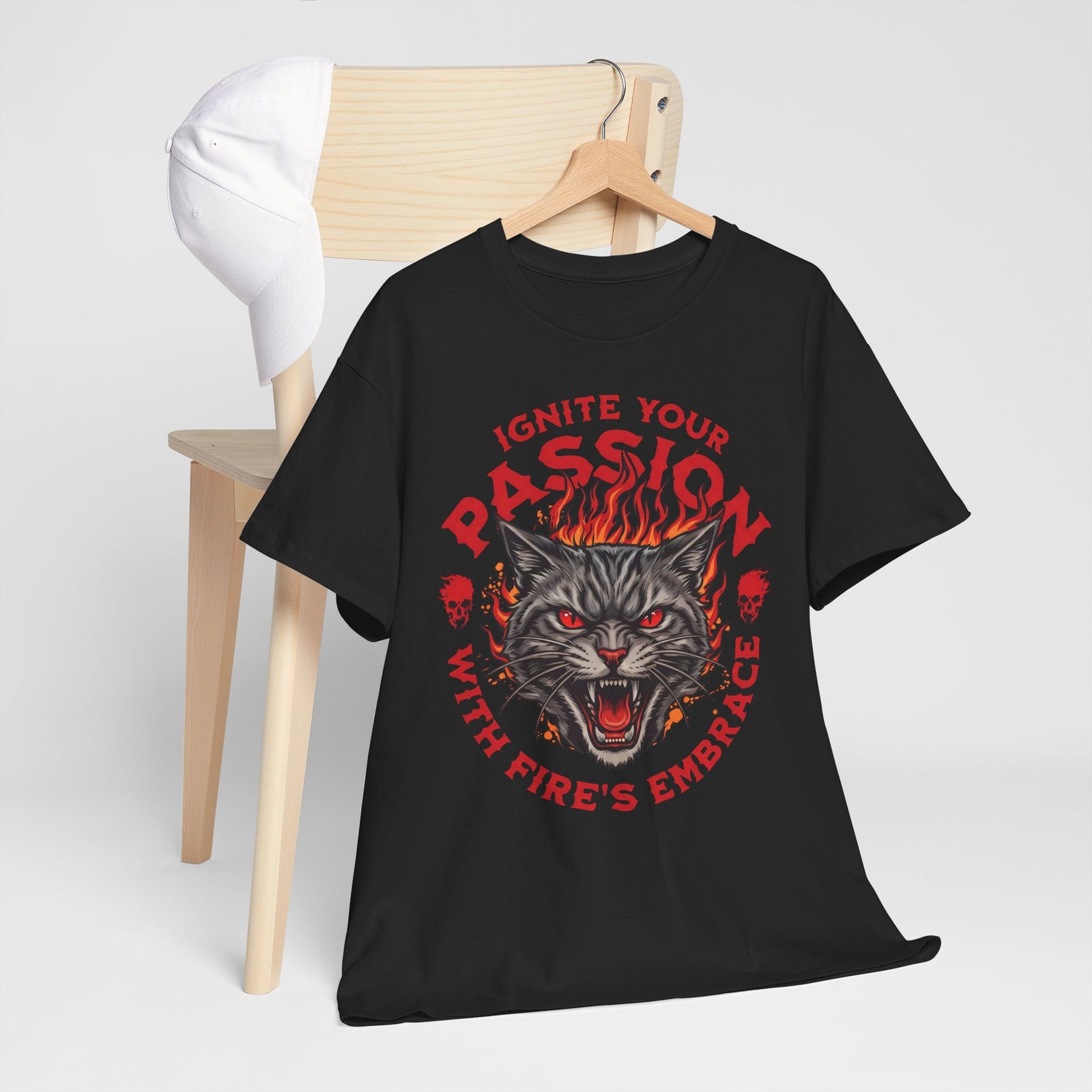 Ignite Your Passion T-Shirt — Flaming Heavy Metal Cat Gothic Tee