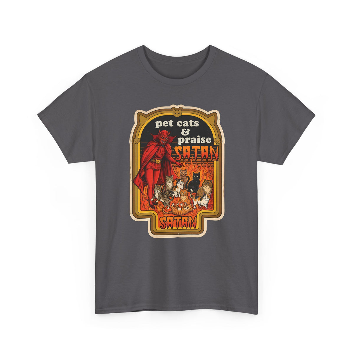 Pet Cats and Praise Satan T-Shirt — Gothic Cat Lover Tee