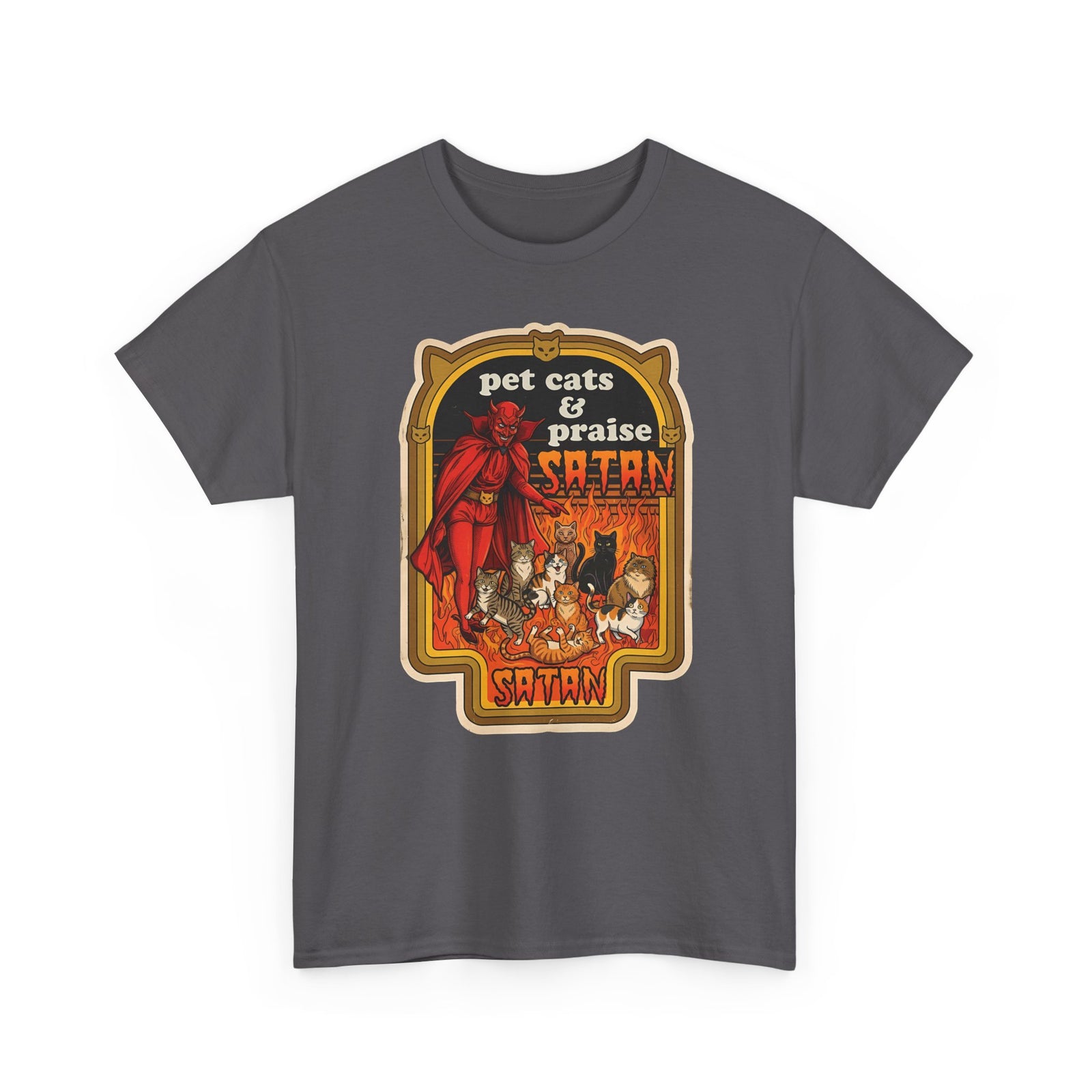 Pet Cats and Praise Satan T-Shirt — Gothic Cat Lover Tee