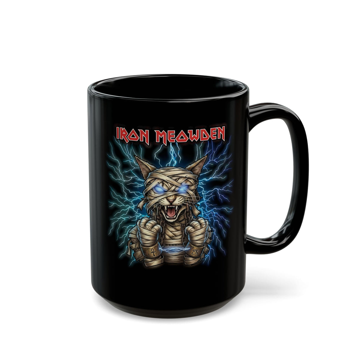 Iron Meowden Cat Black Mug — Heavy Metal Kitty Graphic Mug