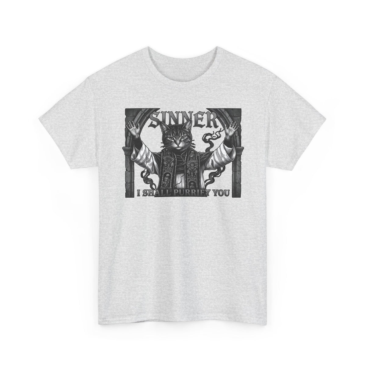 Sinner Shall I Purrify You Cat Tee — 'Purriest' Funny Gothic Cat Shirt