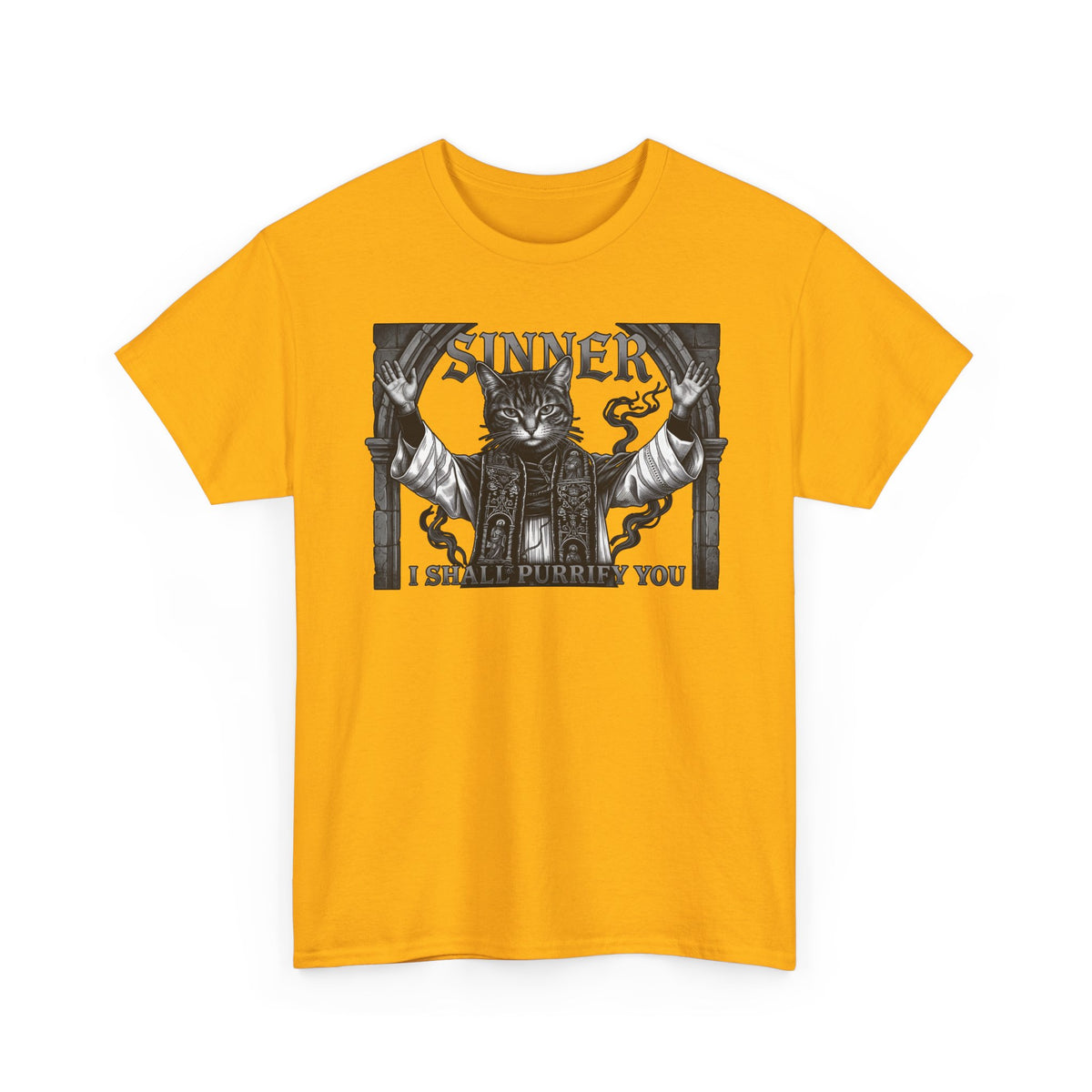 Sinner Shall I Purrify You Cat Tee — 'Purriest' Funny Gothic Cat Shirt