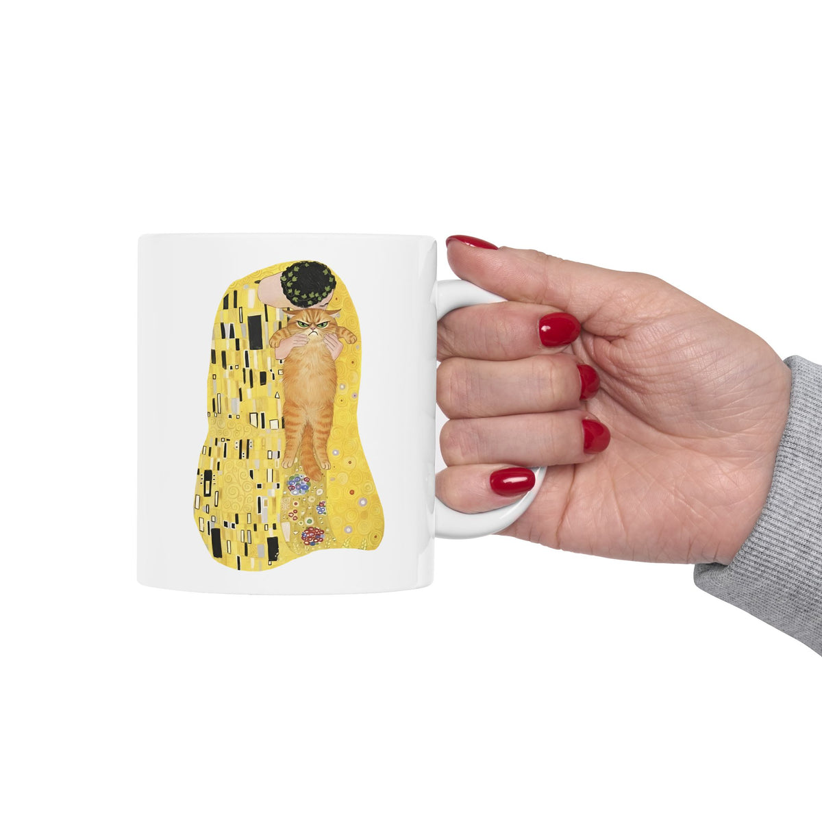 Cat & The Kiss Ceramic Mug — Romantic Cat Illustration Mug