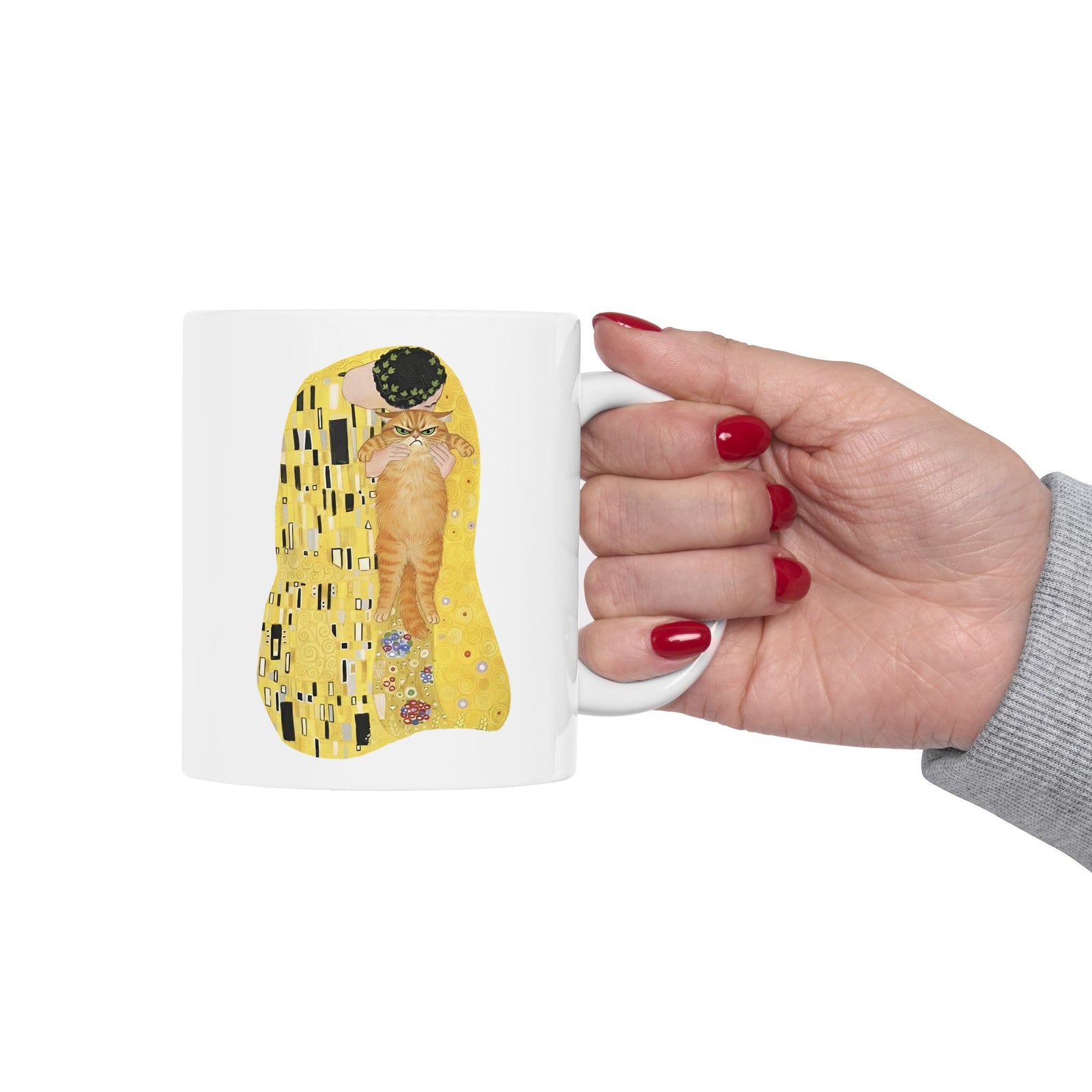 Cat & The Kiss Ceramic Mug — Romantic Cat Illustration Mug