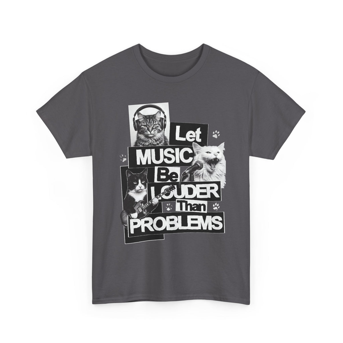 Let Music Be Louder Than Problems T-Shirt — Funny Grunge Rock Cat Band Tee