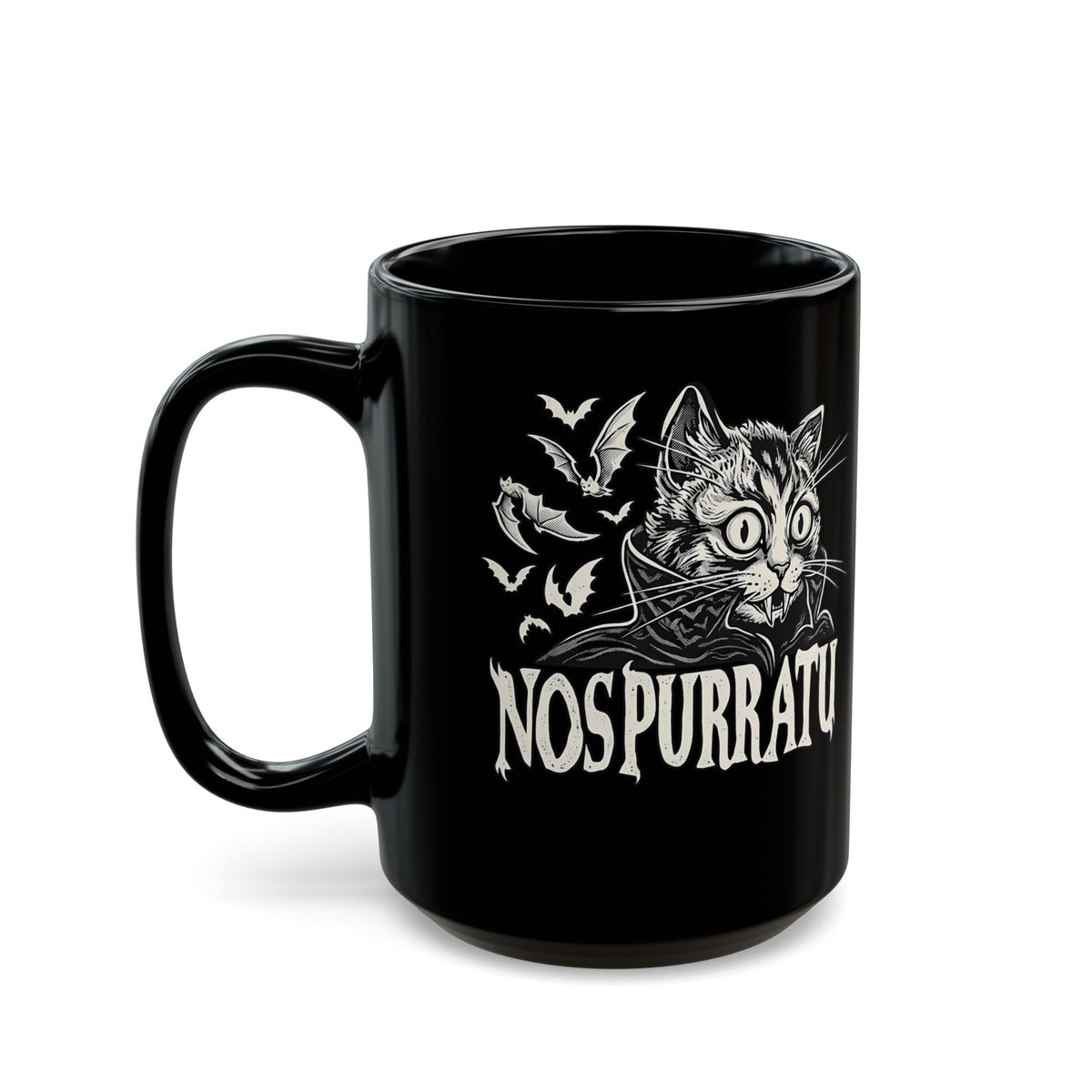 Nosferatu Cat Black Mug — "Nospurratu Cat Nosferatu" Gothic Vampire Cat Mug