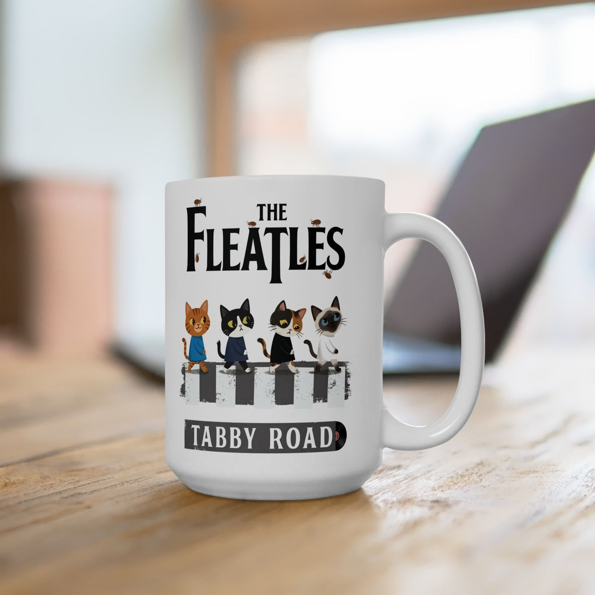 Fleatles Parody Cat Ceramic Mug — Retro Beatles-Inspired Cat Band Mug