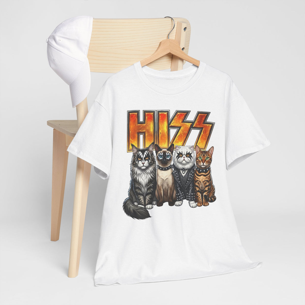 Heavy Metal Cat Hiss T-Shirt — Retro Rock Cat Graphic Tee