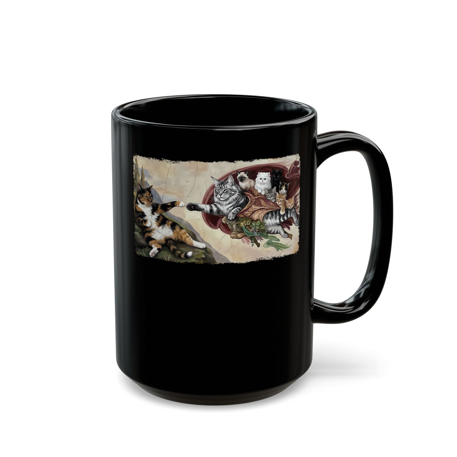 The Creation of Adam Cats Black Mug