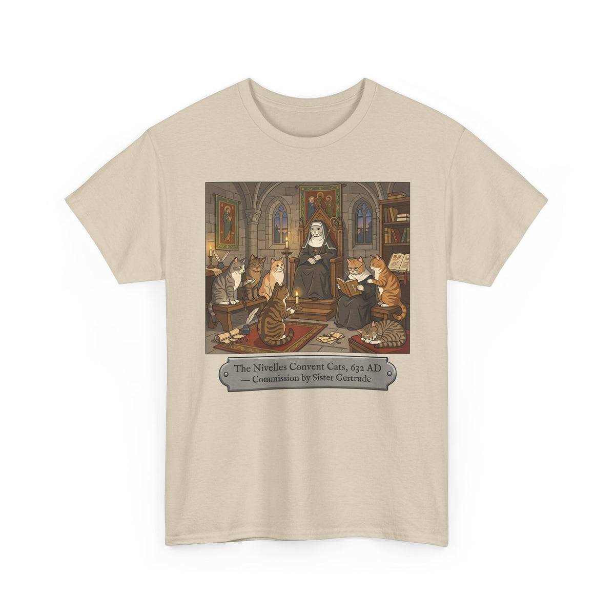 Nivelles Convent Cats T-Shirt — Vintage-Inspired Cat Illustration Tee