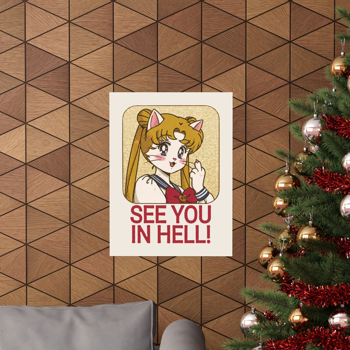 See You In Hell Anime Cat Poster — Cute Magical Girl Parody Graphic