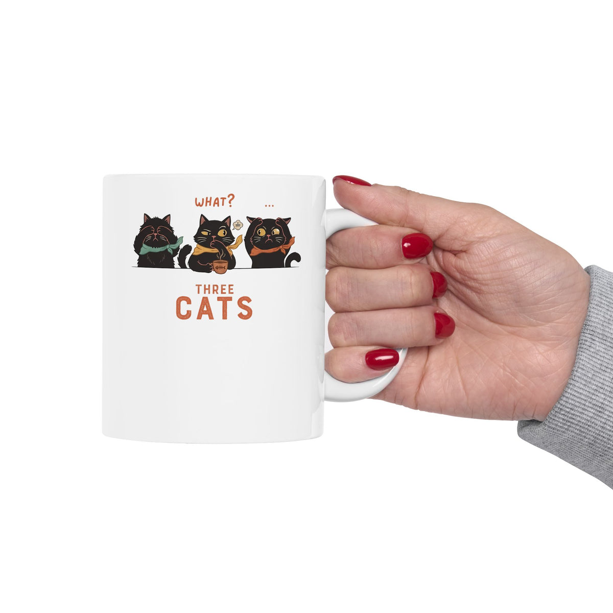 Three Wise Cats Ceramic Mug — Graphic Mug for Cat Lovers