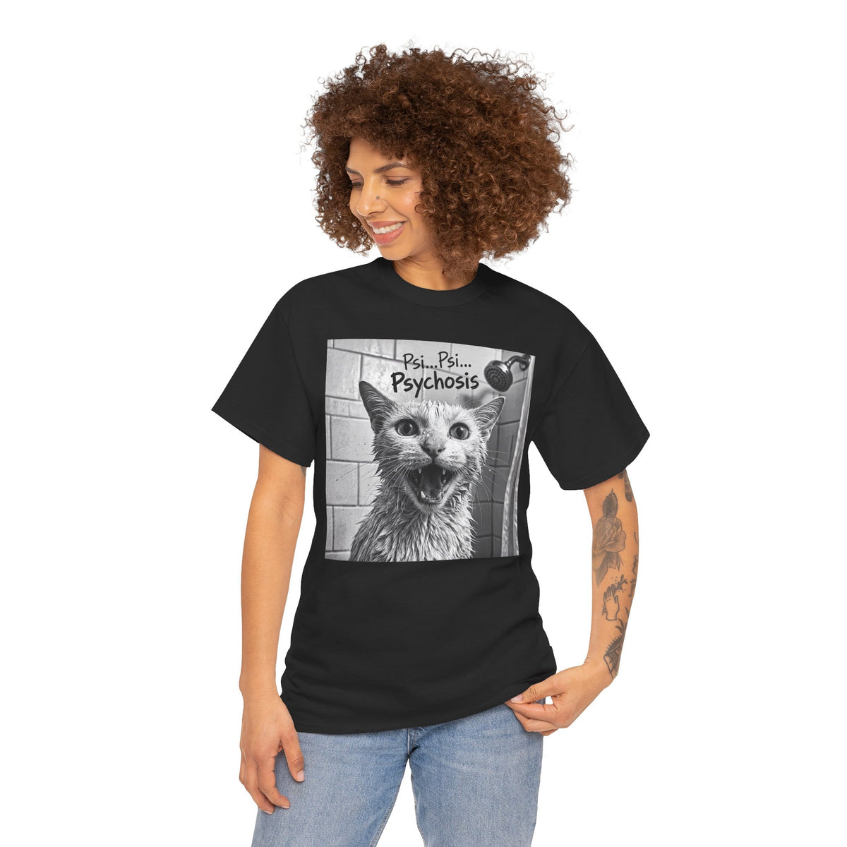Psychosis Cat T-Shirt Funny Grunge Shower Cat Tee
