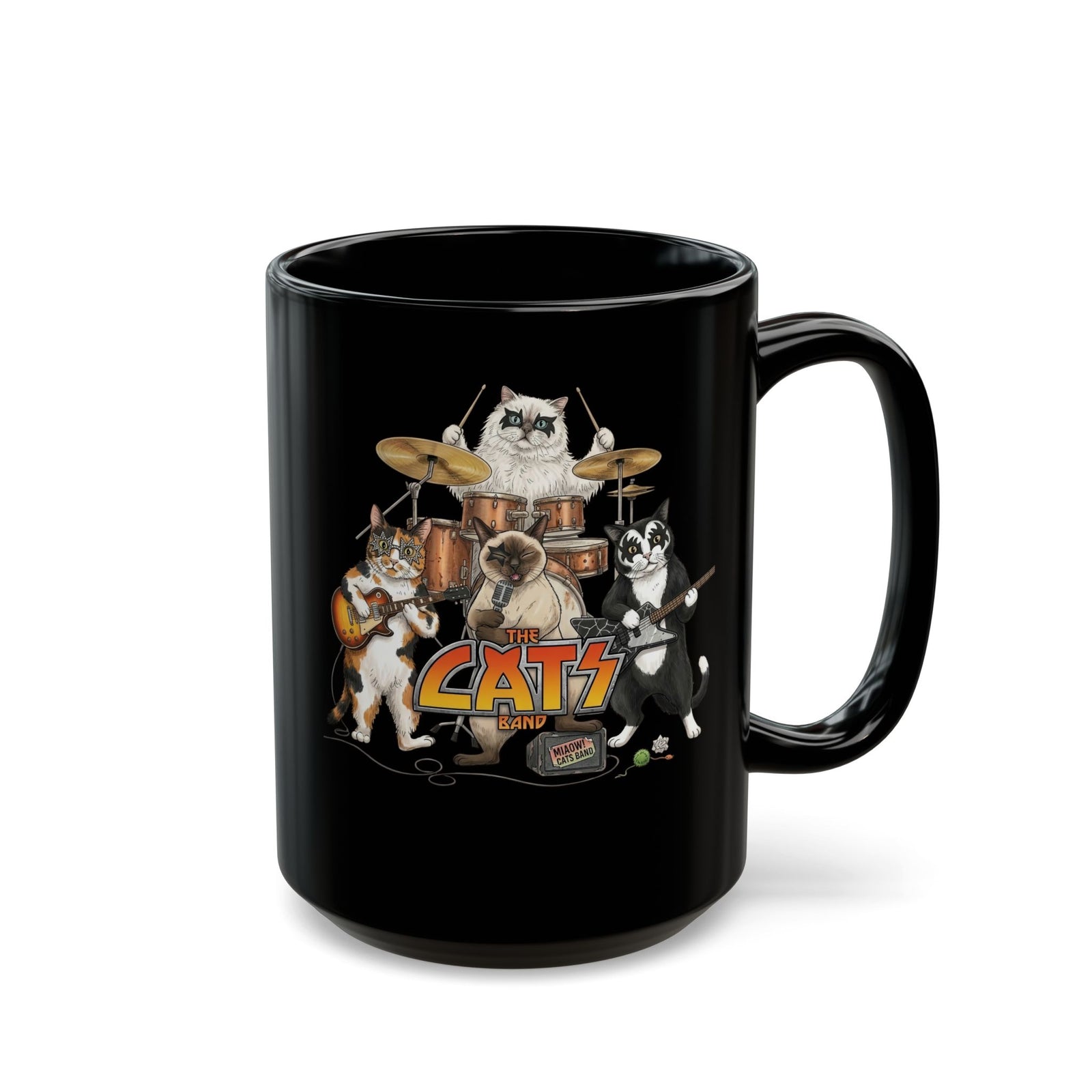 The Cats Band Black Mug — Retro Cat Band Graphic Mug