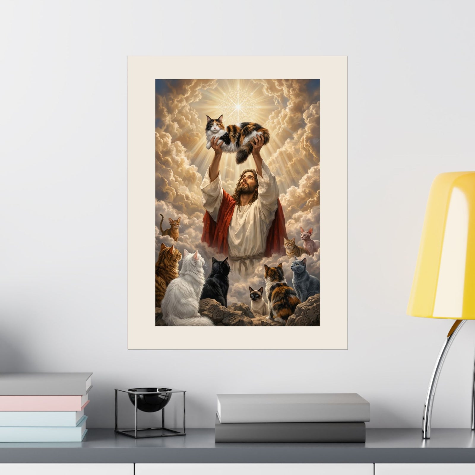 Jesus With Cats Poster — Christian Cat Lover Poster