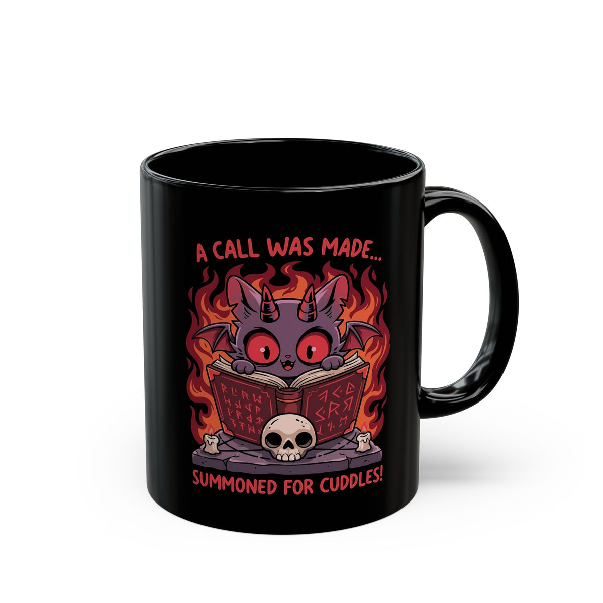 Summoned for Cuddles Cat Black Mug — "A Call Was Made" Cute Cat Mug