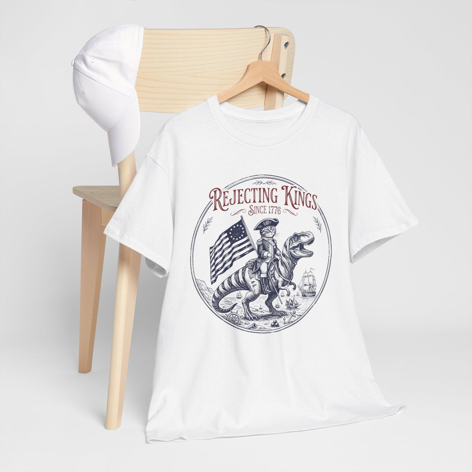 Funny Cat T-Shirt "Rejecting Kings, One Meow at a Time" Fourth of July Tee
