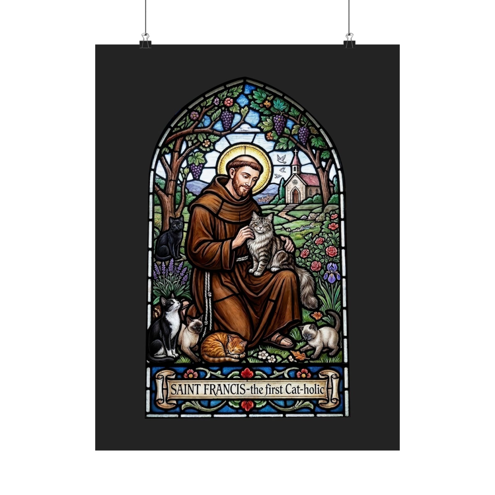 Saint Francis Cat Poster — "SAINT FRANCIS — the first Cat-holic"