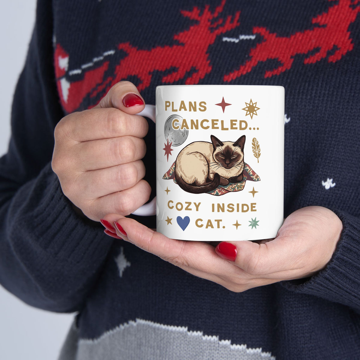 Plans Canceled Cozy Indoor Cat Ceramic Mug — "Plans Canceled" Graphic Mug