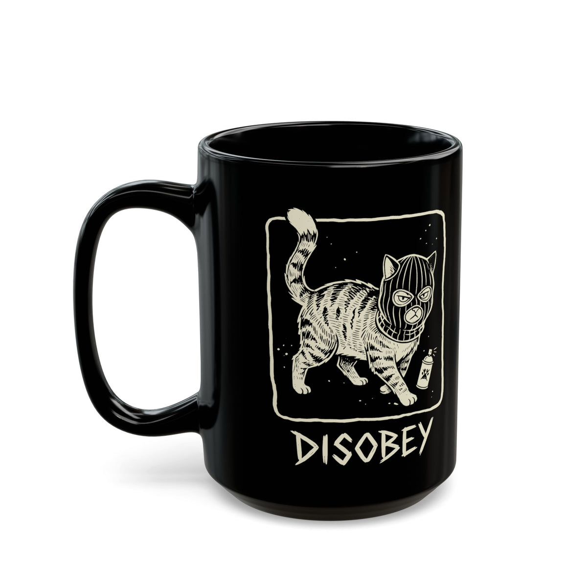 Cat Disobey Black Mug — Funny Rebellious Cat Mug for Cat Lovers