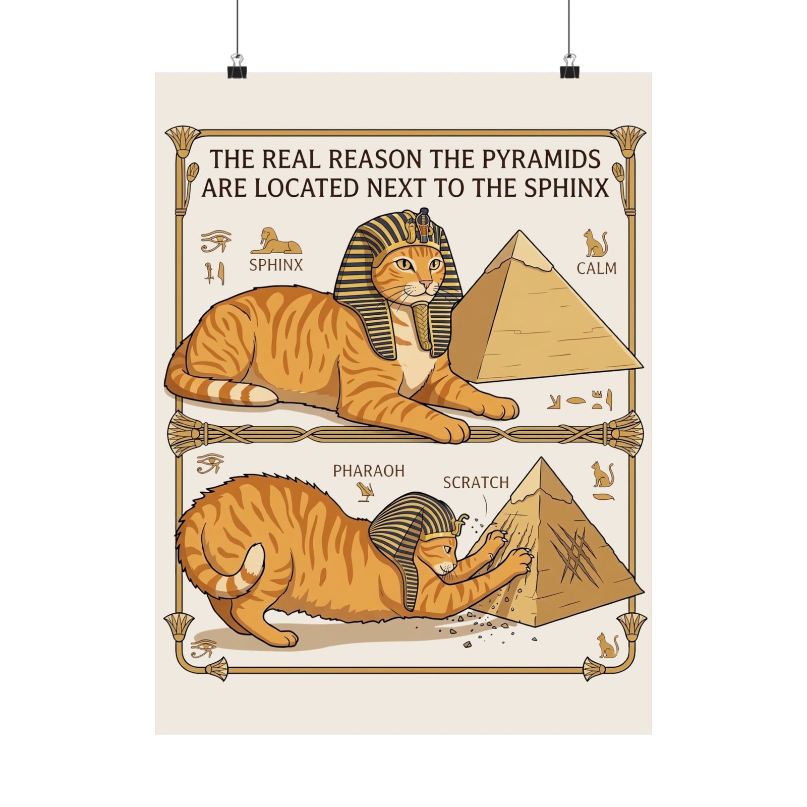 Funny Cat Pyramids Sphinx Poster Ancient Egypt Scratching Design